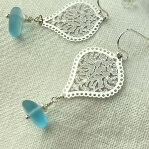 Leaf shaped seaglass earrings